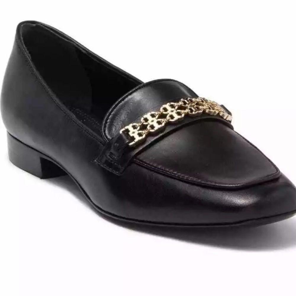 Tory Burch Black Loafers with Gold Chain